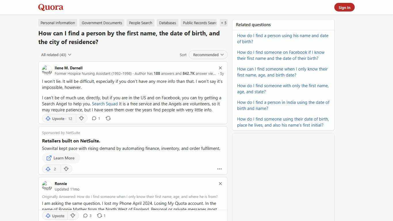 How to find a person by the first name, the date of birth, and the city of residence - Quora